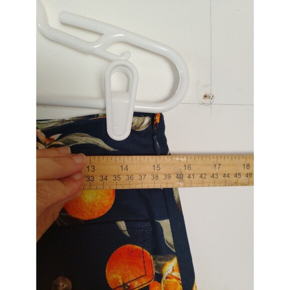 Loft women's Denim mini Skirt Orange Print size 4 navy fruit print preppy fun - Picture 8 of 8